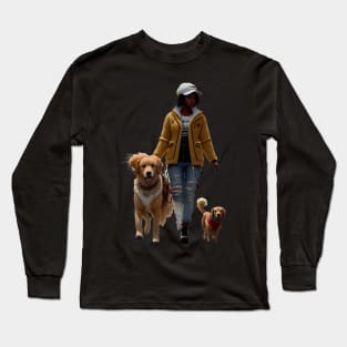 Strength and Beauty - Celebrating International Women's Day with African Woman and Golden Retrievers Long Sleeve T-Shirt